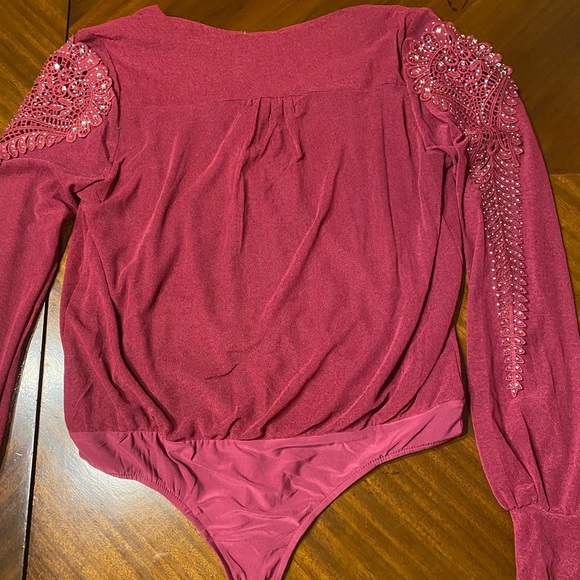 Ember Sz L Burgundy Bodysuit W/Elaborate Embroidery NWT😊😊 - Picture 7 of 15